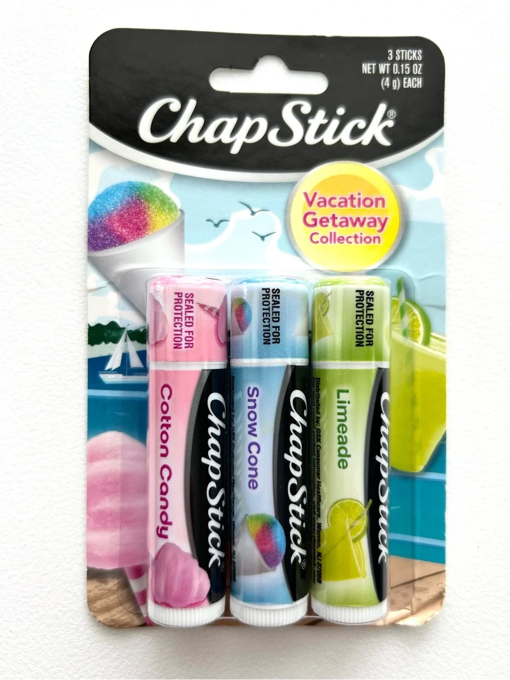 NEW ChapStick Vacation Getaway Lip Balm Trio - Cotton Candy, Snow Cone, Limeade